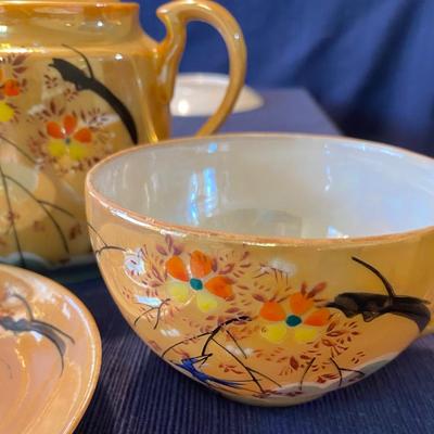 Vintage Peach Luster Hand-Painted Tea Set