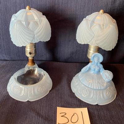 Vintage 1940s Baby Blue Satin Glass Boudior  Lamp