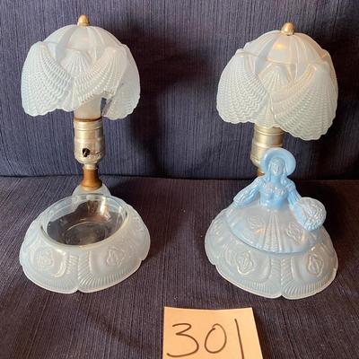 Vintage 1940s Baby Blue Satin Glass Boudior  Lamp
