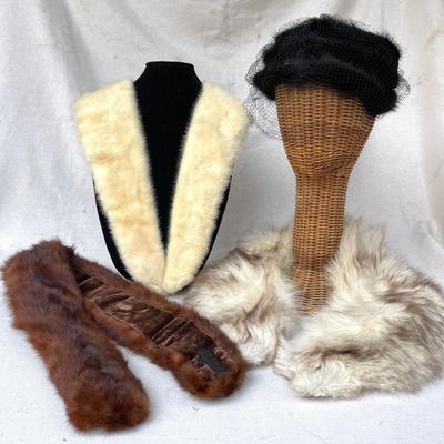 LOT 171 Vintage Fur Collars & Mink Hat Fox Stone Martin