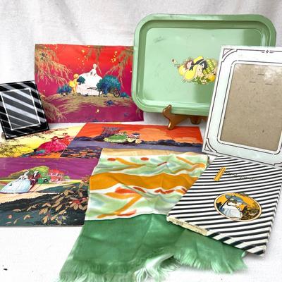 LOT 175 Art Deco Group of Prints and Frames + Silk Scarf