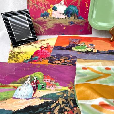LOT 175 Art Deco Group of Prints and Frames + Silk Scarf