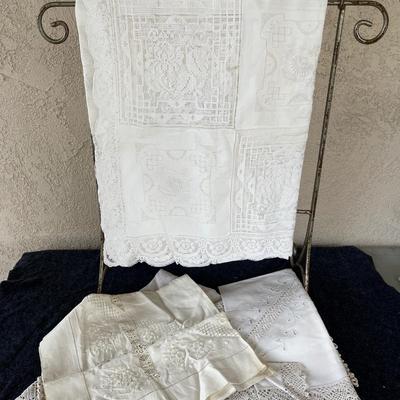 Lot 180 Lace and Embroidered Squares Table Cloth