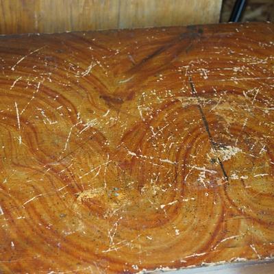 ANTIQUE 19TH CENTURY 1840-50 'S GRAIN PAINTED PINE BLANK CHEST /W BUN STYLE FOOTINGS