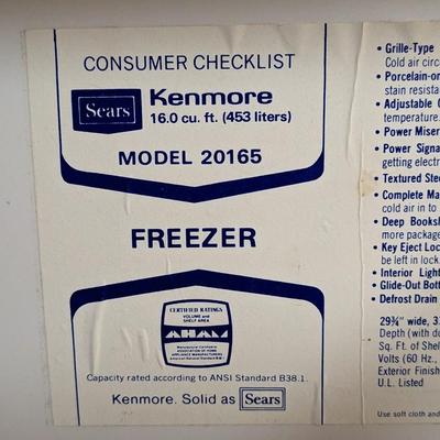 Clean, Well Kept Kenmore 16 c. ft. Freezer, Works Great
