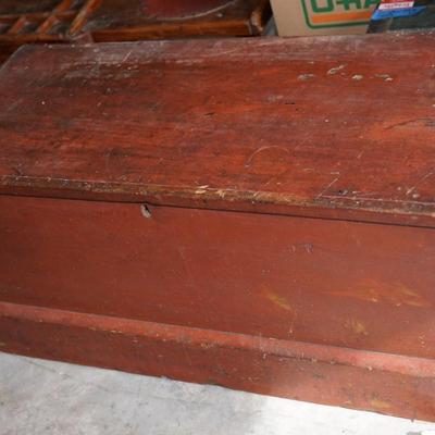 EARLY 19TH CENTURY WOODEN CHEST/ ORIGINAL RED PAINT/ DOCUMENT BOX