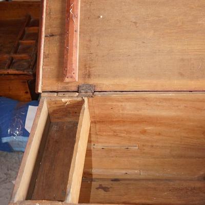 EARLY 19TH CENTURY WOODEN CHEST/ ORIGINAL RED PAINT/ DOCUMENT BOX