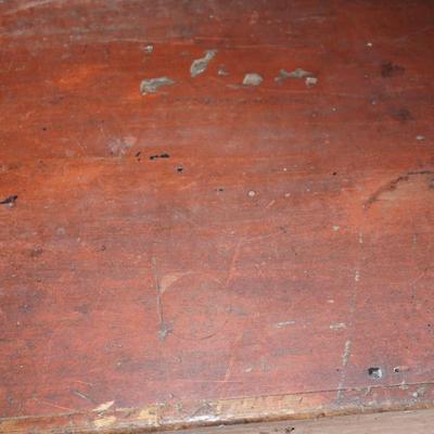 EARLY 19TH CENTURY WOODEN CHEST/ ORIGINAL RED PAINT/ DOCUMENT BOX