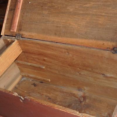 EARLY 19TH CENTURY WOODEN CHEST/ ORIGINAL RED PAINT/ DOCUMENT BOX