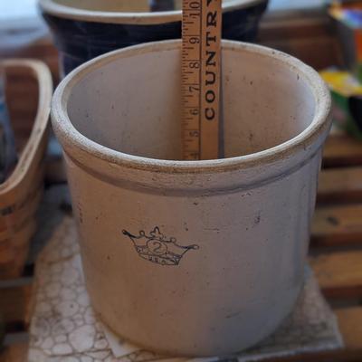 Antique 2 gallon Blue Crown Ransbottom Crock