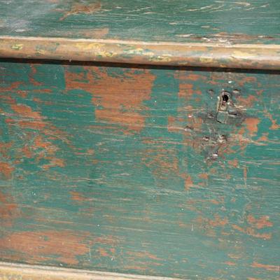 19TH CENTURY PRIMITIVE SM. CHEST ORIGINAL GREEN PAINT LIFT TOP
