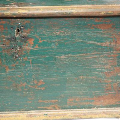 19TH CENTURY PRIMITIVE SM. CHEST ORIGINAL GREEN PAINT LIFT TOP