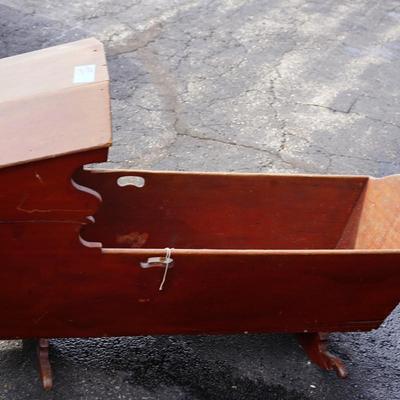 EARLY 19TH CENTURY CHERRY HOODED BABY CRADLE /ROCKER