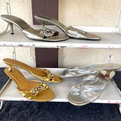 LOT 184 Ladies Jeweled Sandals 3 Pair Kitten Heels Size 9.5