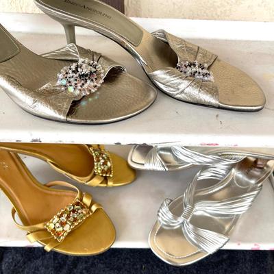 LOT 184 Ladies Jeweled Sandals 3 Pair Kitten Heels Size 9.5