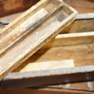 ANTIQUE PUZZLE BAG "NATIONAL SAVINGS BANK HOUSE" & TWO HAND CRAFTED PRIMITIVE SLIDING TOP BOXES.