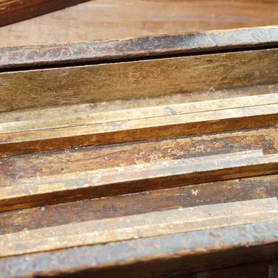 ANTIQUE PUZZLE BAG "NATIONAL SAVINGS BANK HOUSE" & TWO HAND CRAFTED PRIMITIVE SLIDING TOP BOXES.