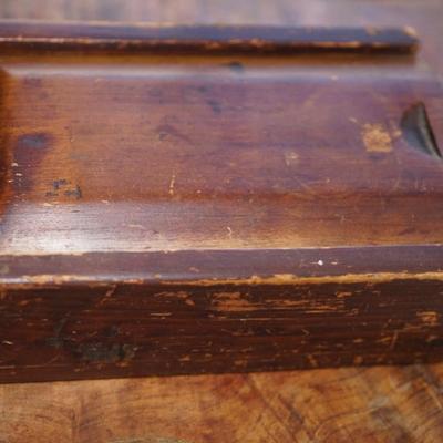 ANTIQUE PUZZLE BAG "NATIONAL SAVINGS BANK HOUSE" & TWO HAND CRAFTED PRIMITIVE SLIDING TOP BOXES.