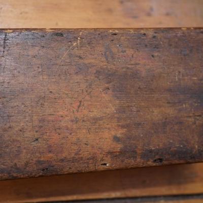 ANTIQUE PUZZLE BAG "NATIONAL SAVINGS BANK HOUSE" & TWO HAND CRAFTED PRIMITIVE SLIDING TOP BOXES.