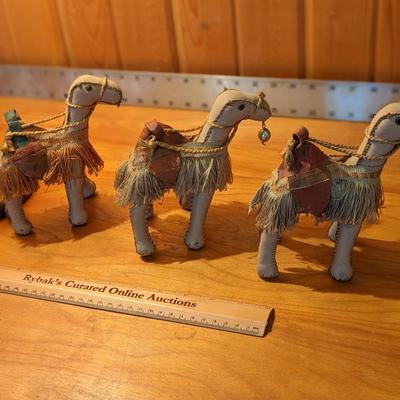 3 Vintage Camel Hand Stitched Stuffed Leather Nativity Figure 5" Tall