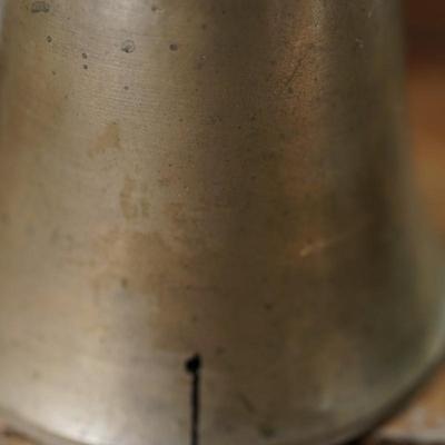 PAIR OF EARLY SCHOOL BELLS WITH TURNED HANDLES.