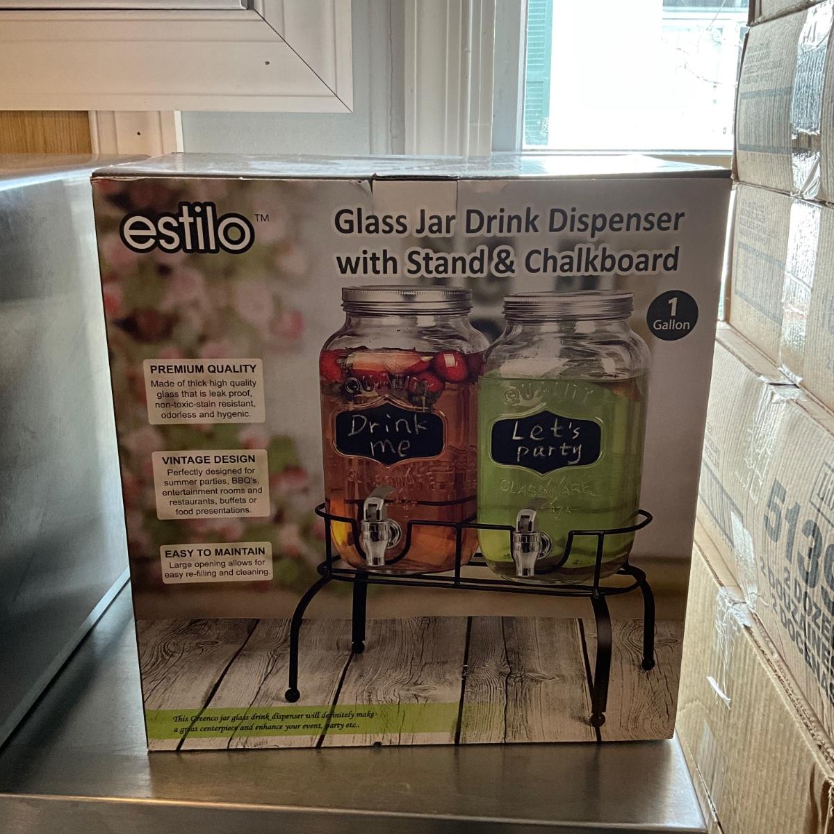 284 Estilo Glass Jar Drink Dispenser with Stand & Chalkboard
