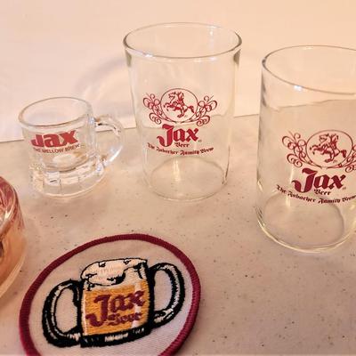 Lot #187  Good Lot of Vintage JAX BEER memorabilia - ashtray, patch, glasses