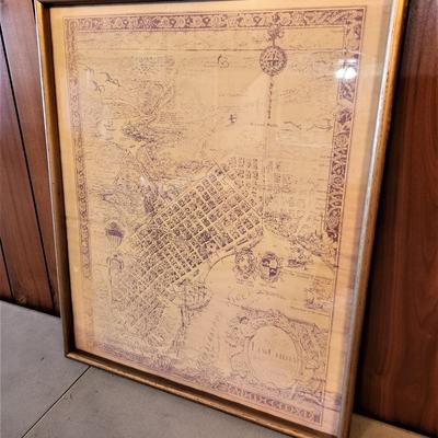 Lot #190  Framed Vintage Print - Map of Colonial New Orleans Vieux Carre