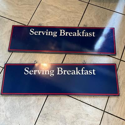 300 TWO "Serving Breakfast" Wooden Signs