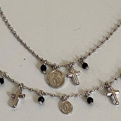 LOT 68: Crystal Elements Double Row Rosary Necklace:  Sterling Silver 925