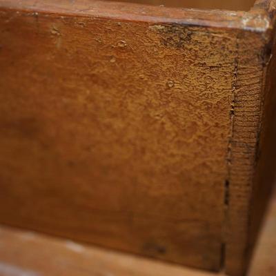 PRIMITIVE GROUPING OF HANGING WOODEN SALT BOX , HANGING CANDLE BOX , THREE BUTTER PADDLES