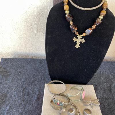 LOT 203 Group BoHo Tribal Jewelry Costume Cross Rings Choker Bracelets
