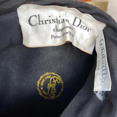 LOT 205 Vintage Christian Dior Beret Lizard Trim + Schiaparelli Hot Pink Straw Turban Hat