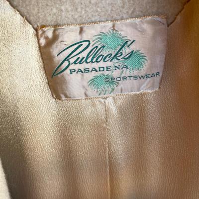LOT 206 Vintage Bullock's Pasadena Cashmere Coat Shawl Collar Turn Over Cuffs Slash Pockets