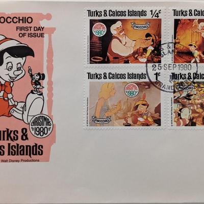 Turks & Caicos 1980 Pinocchio Souvenir FDC