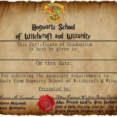 Harry Potter Hogwarts Graduation Cert. Prop print