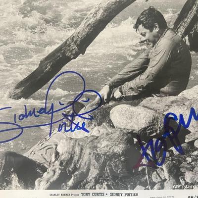 Tony Curtis, Sidney Poitier signed movie photo