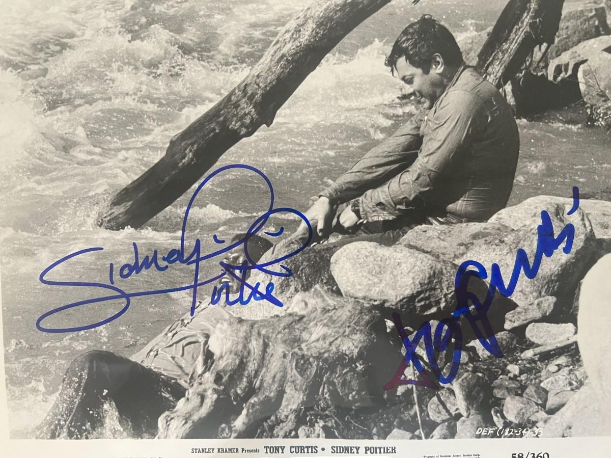 Tony Curtis, Sidney Poitier signed movie photo
