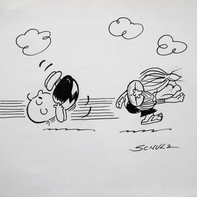 Charles Schulz drawn and signed Peanuts sketch