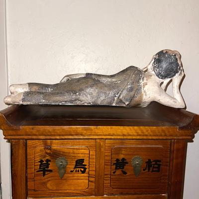 LOT 223  RECLINING BUDDAH PAINTED WOOD