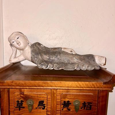 LOT 223  RECLINING BUDDAH PAINTED WOOD
