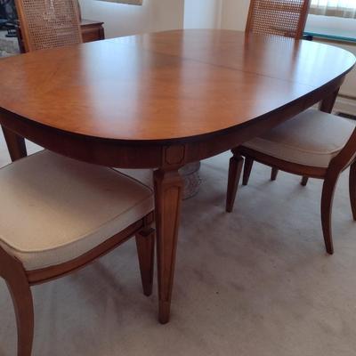 Walnut Solid Wood Thomasville Table with Six Matching Chairs includes Two Leaves