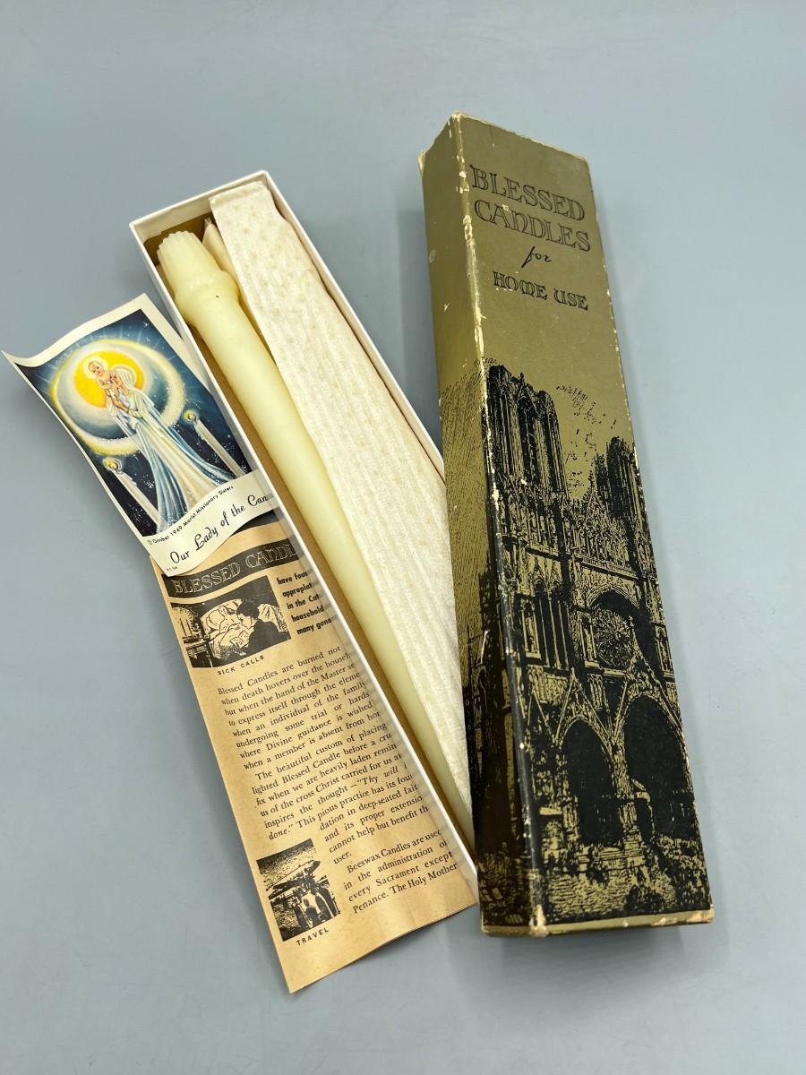 Vintage Pair of Blessed Candles for Home Use with Original Packaging