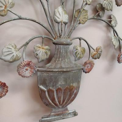Metal Art Urn with Flowers Wall Decor