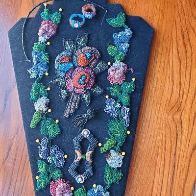 Vintage Crocheted Beaded Textile Art