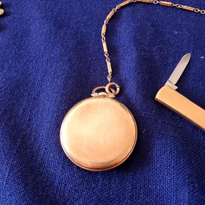 Gruen Very Thin Pocketwatch, Chain, and Knife