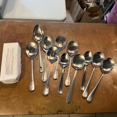 412 Lot of Large Table Serving Spoons & 2 Doz New Teaspoons