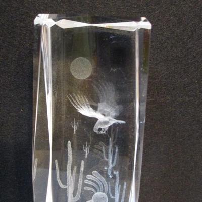 Kokopelli In The Desert With Sun 3D Etched Carved Crystal Art Glass