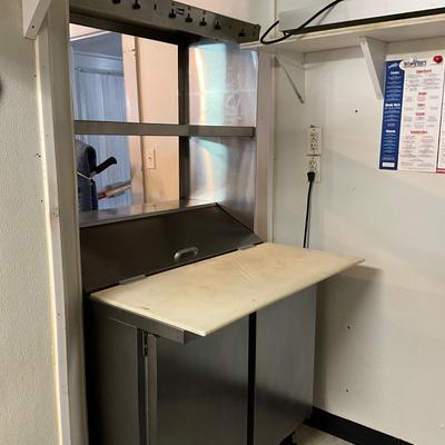 424 Beverage Air Refridgerated Two Door Sandwich Prep with Overhead Shelving and Extended Cutting Board