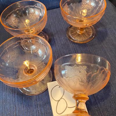4 Pink Depression Glass Sherbet Dishes